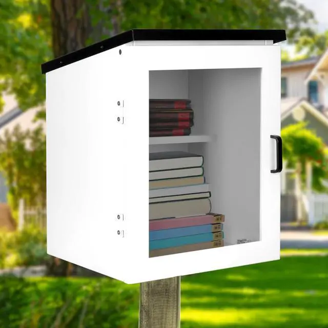 Main image of Library Box Outdoor, 16x14x17 White - Little Free Book Exchange Kit | Steel, All Weather Material, HD Construction, For Neighborhood & Community Book Sharing, Library Kit