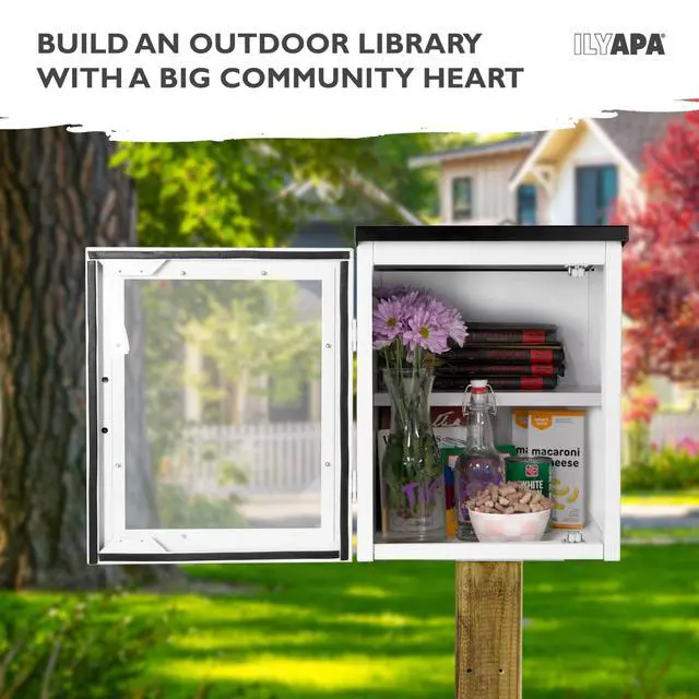 Alt view image 6 of 6 - Library Box Outdoor, 16x14x17 White - Little Free Book Exchange Kit | Steel, All Weather Material, HD Construction, For Neighborhood & Community Book Sharing, Library Kit