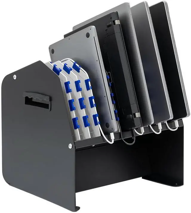 Main image of 10-Device USB Laptop Charging Station for Classroom, Home, or Office, Includes 6 AC Outlets & 4 USB Ports, Store Laptops, Tablets & E-Readers up to 1.4" Thick, 17" x 13" x 16"