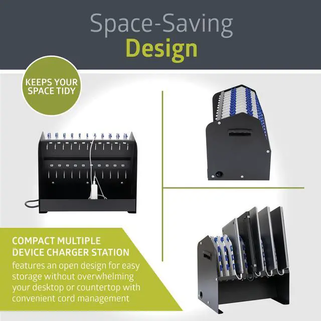 Alt view image 4 of 6 - 10-Device USB Laptop Charging Station for Classroom, Home, or Office, Includes 6 AC Outlets & 4 USB Ports, Store Laptops, Tablets & E-Readers up to 1.4" Thick, 17" x 13" x 16"