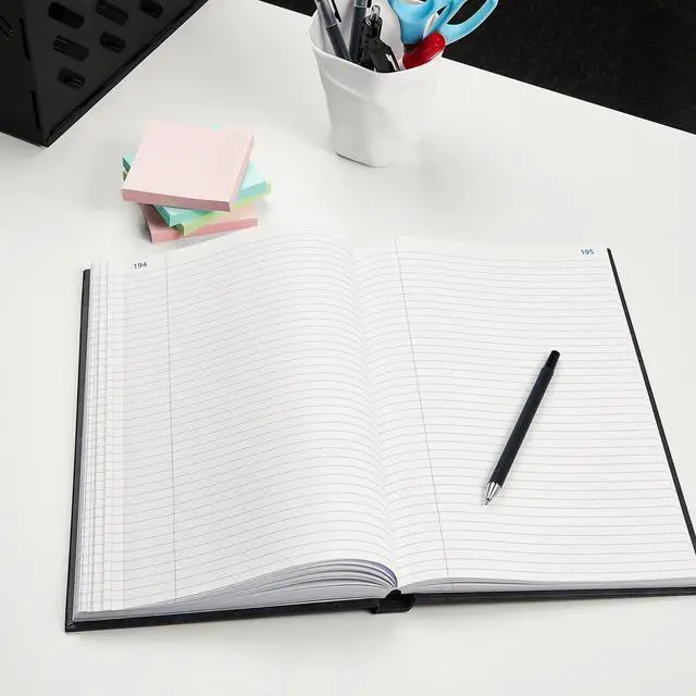 Alt view image 3 of 5 - Record Book, Blue Marble Hardbound Ledger, 300 Numbered Pages, 7.25" x 11.75", Durable Sewn Binding Notebook for Logs, Records & Notary Entries