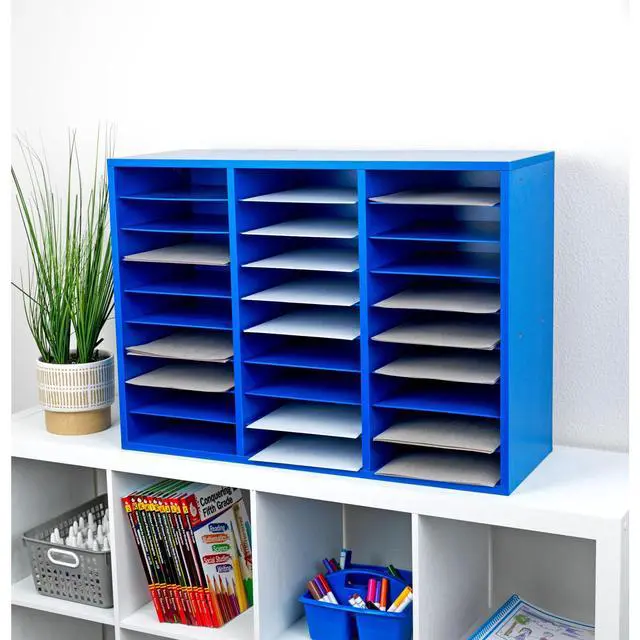 Alt view image 4 of 6 - Classroom Blue Mail Center, 27 Slots | 32" W x 12" D x 23" H, Office Mailboxes, Mail Sorter, Classroom Organization, Mailbox Organizer for Students & Teachers