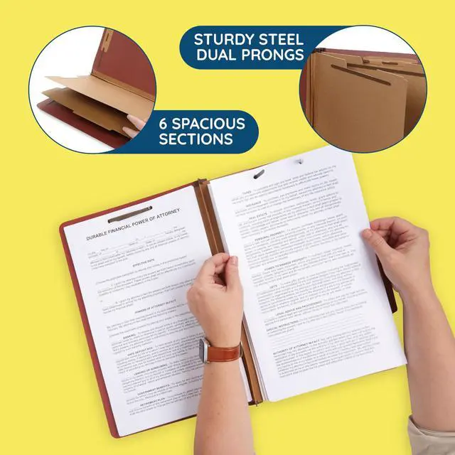 Alt view image 3 of 6 - 30 Brick Red Classification Folders, 2 Divider, Legal | Heavy duty 25pt pressboard, 2 dividers, 6 partitions, 2 in expansion, 2 prong, legal charts, law client files