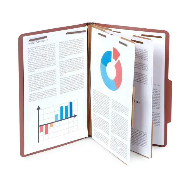 Alt view image 5 of 6 - 30 Brick Red Classification Folders, 2 Divider, Legal | Heavy duty 25pt pressboard, 2 dividers, 6 partitions, 2 in expansion, 2 prong, legal charts, law client files