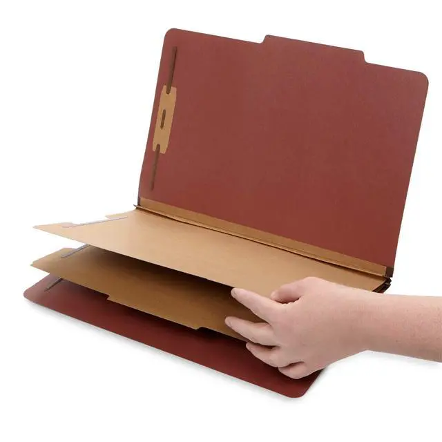 Alt view image 6 of 6 - 30 Brick Red Classification Folders, 2 Divider, Legal | Heavy duty 25pt pressboard, 2 dividers, 6 partitions, 2 in expansion, 2 prong, legal charts, law client files