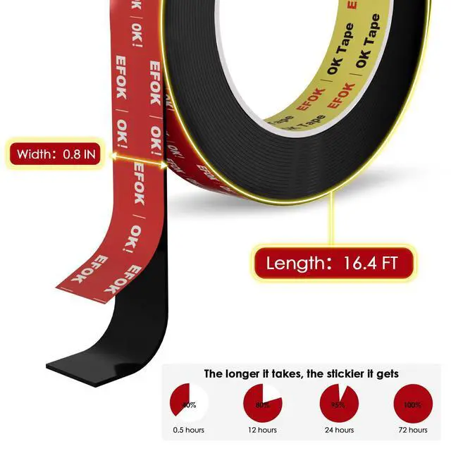 Alt view image 3 of 6 - 10 Packs Double Sided Tape Heavy Duty Mounting Tape 0.8 in X 16.4 Ft | Adhesive Tape for Wall, Foam Tape Waterproof for Automotive Strip Light Home, Office Décor