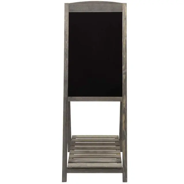 Alt view image 5 of 6 - Vintage Gray Wood A-Frame Chalkboard Easel, 45" Freestanding Decorative Chalkboard Sign with Plant Shelf Stand