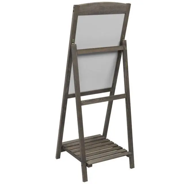 Alt view image 6 of 6 - Vintage Gray Wood A-Frame Chalkboard Easel, 45" Freestanding Decorative Chalkboard Sign with Plant Shelf Stand