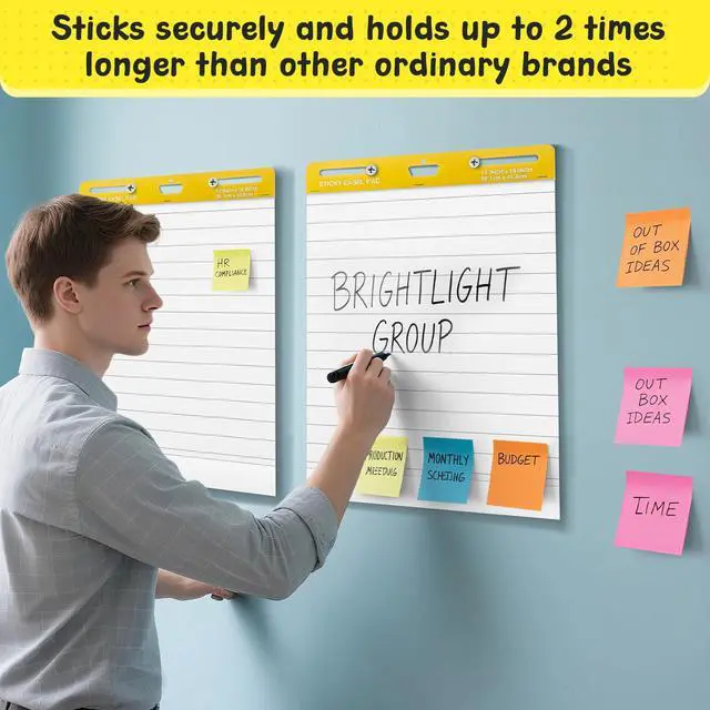 Alt view image 4 of 6 - 8 Pcs Chart Paper Lined Sticky Easel Pad, 30 Sheets/Pad 15 x 18 Inch Flip Large Chart Paper Sticky for Wall, Self Stick Easel Pads for Office School Classroom Residue-free & Easyremoval