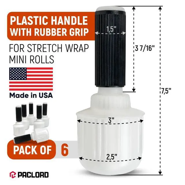 Alt view image 2 of 6 - Stretch Wrap Plastic Handle with Rubber Grip, Pack of 6 | Ergonomic Holder and Dispenser for 3" Core Bundling Film or Hand Shrink Wrap Rolls - Perfect for Wrapping, Packing, Moving