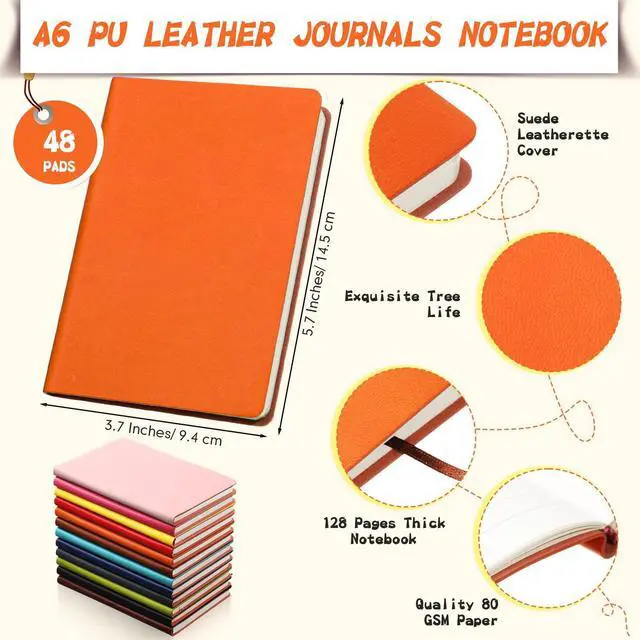 Alt view image 2 of 6 - 48 Pcs A6 PU Leather Notebooks for Back to School,Vibrant Color | Pocket Journals with 128 Lined Pages, Lay-flat Binding and Blank PU Covers for Laser Engraving Office School Gifts