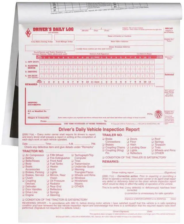 Main image of J. J. Keller 2-in-1 Driver Daily Log Book 10-pk. with Detailed Driver Vehicle Inspection Report & Simplified Recap - Book Format with 31 Sets, 2-Ply Carbonless, 8.5" x 11"