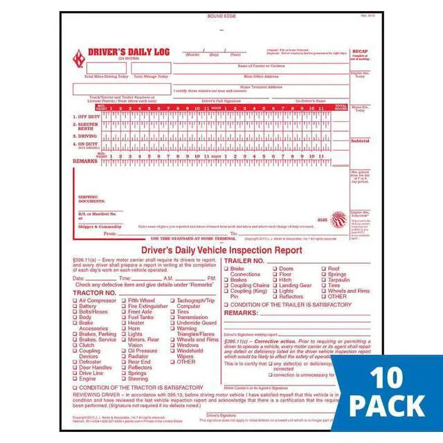 Alt view image 2 of 6 - J. J. Keller 2-in-1 Driver Daily Log Book 10-pk. with Detailed Driver Vehicle Inspection Report & Simplified Recap - Book Format with 31 Sets, 2-Ply Carbonless, 8.5" x 11"