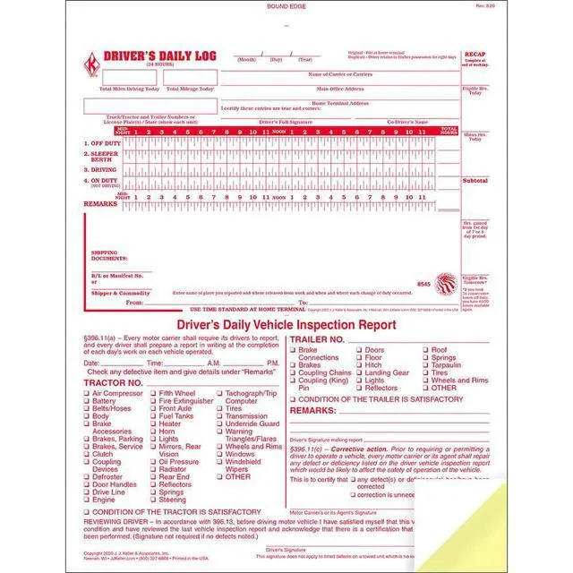 Alt view image 4 of 6 - J. J. Keller 2-in-1 Driver Daily Log Book 10-pk. with Detailed Driver Vehicle Inspection Report & Simplified Recap - Book Format with 31 Sets, 2-Ply Carbonless, 8.5" x 11"