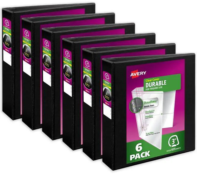 Main image of Durable View Binders, 3 Inch One Touch Slant Rings, Black, Holds 8-1/2" x 11" Paper, 635 Sheet Capacity, 3.5" Wide Spine, Great for Organizing Reports & Projects (6-Pack of 17041)