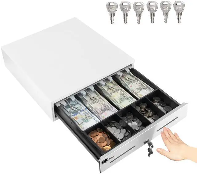 Main image of 13inch Heavy Duty Manual Push-Open Cash Drawer with 4Bill/5Coin, Removable Till, "Stainless Steel Front" with Single Large Media Slot,White