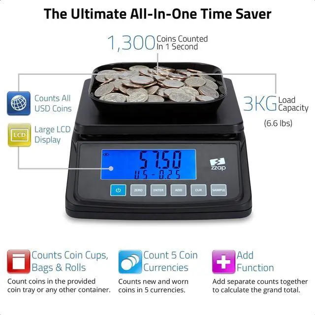 Alt view image 2 of 6 - MS10 Coin Counting Scale - Money Cash Currency Weighing Machine