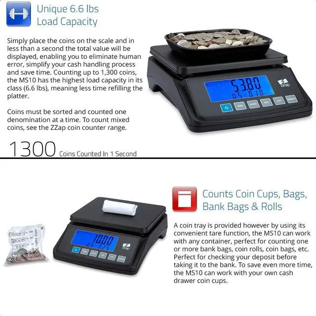 Alt view image 3 of 6 - MS10 Coin Counting Scale - Money Cash Currency Weighing Machine