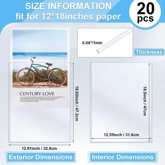 Alt view image 2 of 6 - 20 Pcs 12 x 18'' Clear Semi-Rigid Plastic Sheet Hard Print Protectors Heavy Duty Magazine Cover Poster Sleeves Hard Plastic Document Holder Paper Page Protector for Lithographs Photo Poste