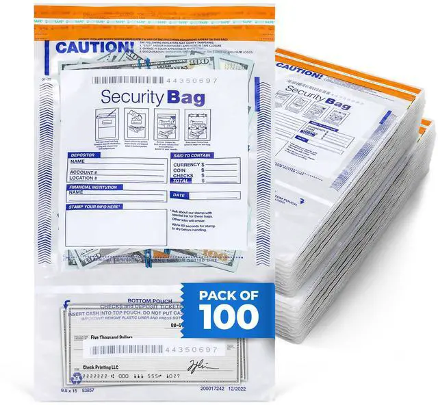Main image of Clear Plastic Deposit Bags | Tamper-Evident Cash Bag | Tear-Off Receipt | Heavy-Duty 9.5" x 15" | 100 pcs | ABC Check Printing