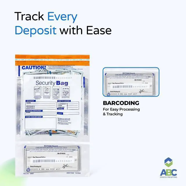 Alt view image 5 of 6 - Clear Plastic Deposit Bags | Tamper-Evident Cash Bag | Tear-Off Receipt | Heavy-Duty 9.5" x 15" | 100 pcs | ABC Check Printing