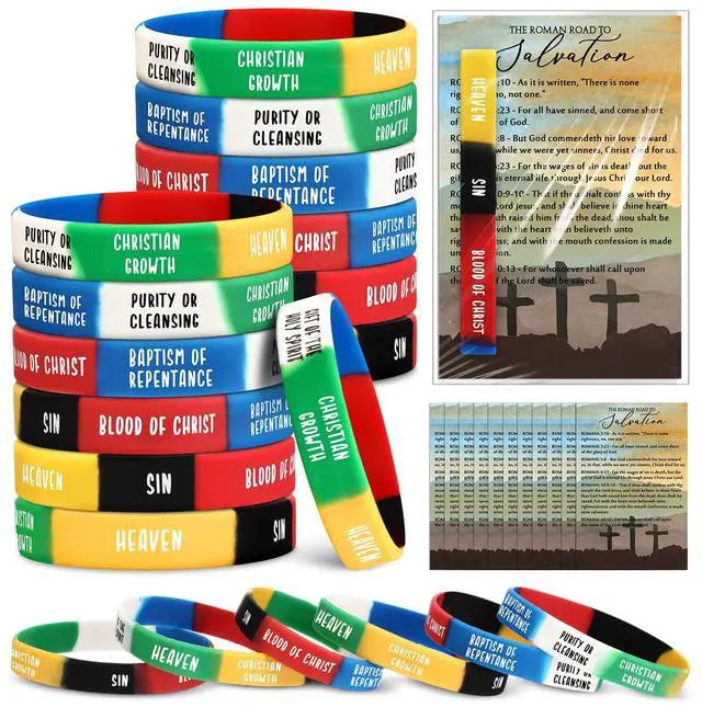 Main image of 300 Sets Salvation Bracelets with Plan of Salvation Card Gospel Bracelet Christian Silicone Bracelets Gospel Tracts Scripture Gift for Church Vbs