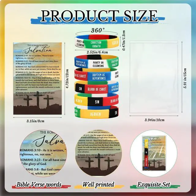 Alt view image 2 of 6 - 300 Sets Salvation Bracelets with Plan of Salvation Card Gospel Bracelet Christian Silicone Bracelets Gospel Tracts Scripture Gift for Church Vbs