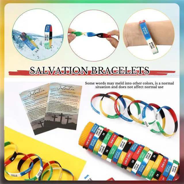 Alt view image 3 of 6 - 300 Sets Salvation Bracelets with Plan of Salvation Card Gospel Bracelet Christian Silicone Bracelets Gospel Tracts Scripture Gift for Church Vbs