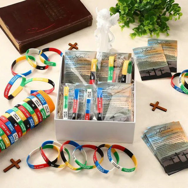 Alt view image 4 of 6 - 300 Sets Salvation Bracelets with Plan of Salvation Card Gospel Bracelet Christian Silicone Bracelets Gospel Tracts Scripture Gift for Church Vbs