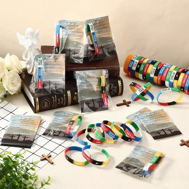 Alt view image 6 of 6 - 300 Sets Salvation Bracelets with Plan of Salvation Card Gospel Bracelet Christian Silicone Bracelets Gospel Tracts Scripture Gift for Church Vbs