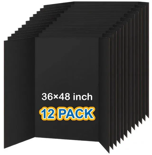 Main image of 12 PCS 36"x48" Trifold Poster Board,Black Display Tri-fold Cardboard | Large Black Tri-fold Poster Board,Thick Corrugated Cardboard for School Projects,Science Fair,Graduation,Photo Exhibitions