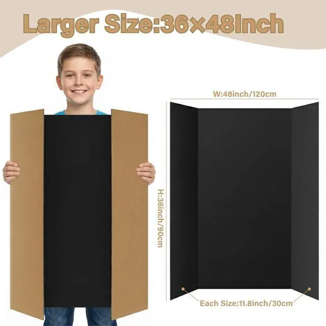 Alt view image 2 of 6 - 12 PCS 36"x48" Trifold Poster Board,Black Display Tri-fold Cardboard | Large Black Tri-fold Poster Board,Thick Corrugated Cardboard for School Projects,Science Fair,Graduation,Photo Exhibitions