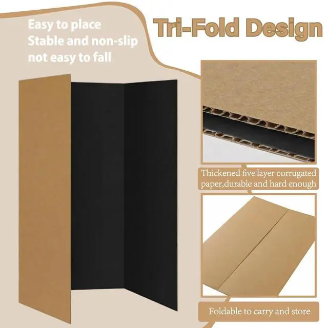 Alt view image 3 of 6 - 12 PCS 36"x48" Trifold Poster Board,Black Display Tri-fold Cardboard | Large Black Tri-fold Poster Board,Thick Corrugated Cardboard for School Projects,Science Fair,Graduation,Photo Exhibitions
