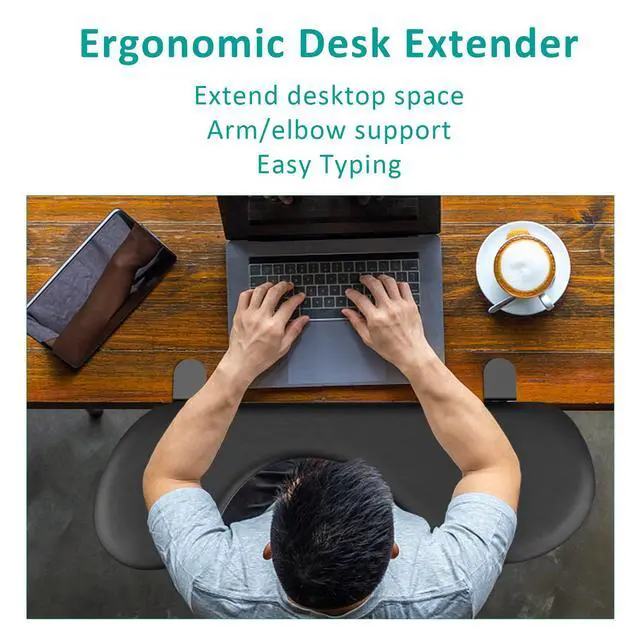 Alt view image 2 of 6 - Foldable Desk Extender Arm Rest for Desk, Ergonomic Forearm Support Tray with Soft PU Leather Pad, Clamp-On Desk Armrest for Wrist, Elbow & Shoulder Relief, Home Office Computer Typing Support