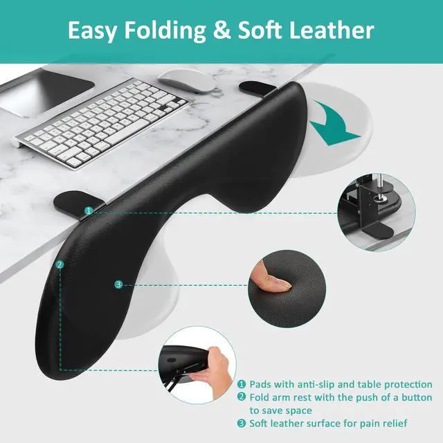 Alt view image 4 of 6 - Foldable Desk Extender Arm Rest for Desk, Ergonomic Forearm Support Tray with Soft PU Leather Pad, Clamp-On Desk Armrest for Wrist, Elbow & Shoulder Relief, Home Office Computer Typing Support