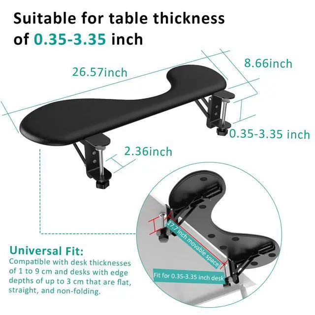 Alt view image 5 of 6 - Foldable Desk Extender Arm Rest for Desk, Ergonomic Forearm Support Tray with Soft PU Leather Pad, Clamp-On Desk Armrest for Wrist, Elbow & Shoulder Relief, Home Office Computer Typing Support
