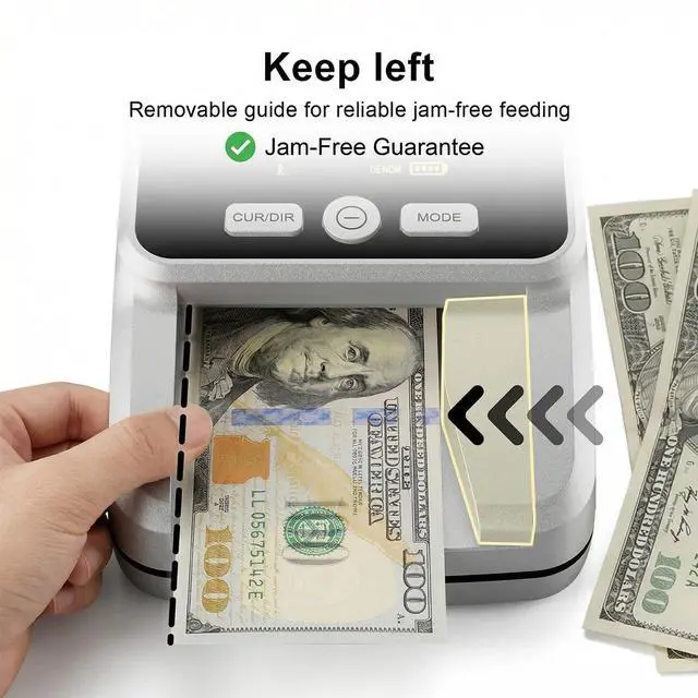 Alt view image 4 of 6 - Counterfeit Bill Detector with 5 Detection Methods, Silver | UV/IR/MG//Size/Image, Easy to Read 2.8" Value Display, 4-Way Orientation, Money Checker for Dollars & Euros, Portable