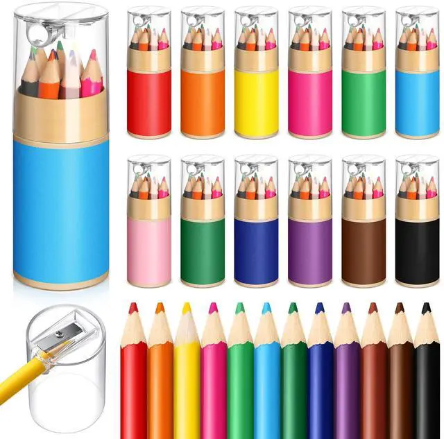 Main image of 60 Sets Mini Drawing Colored Pencils Bulk with Sharpener, 3.5" Small 12 Colors Portable Travel Pencil Set for Easter Graduation Party Favors Supplies