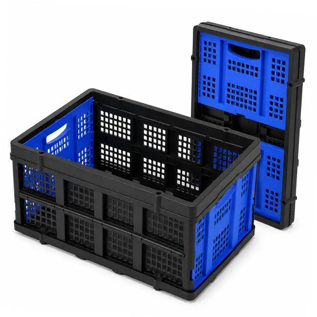 Main image of Collapsible Storage Crates 2 Pack, Heavy Duty Foldable Plastic Storage Bins, Stackable Garage & Trunk Organizers for Car, Home, Grocery & Moving Storage, 49L, Blue