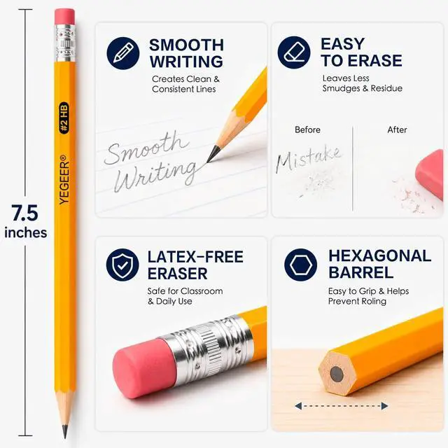 Alt view image 2 of 6 - 1200 Pack #2 HB Pre-Sharpened Wood-Cased Graphite Pencils Bulk Pack with 24 Pencil Sharpeners and Top Erasers, for Writing, Drawing and Sketching, School, Classroom, Office & Standardized Testing