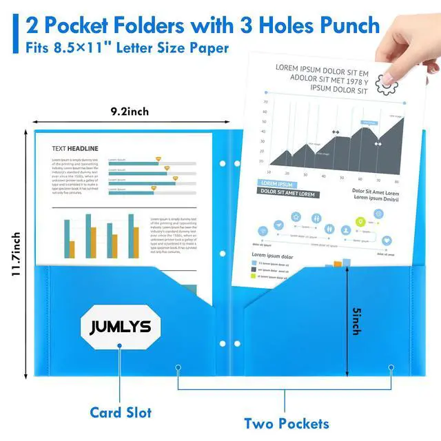 Alt view image 2 of 6 - 144 Pack 2 Pocket Folders with 3 Holes Punch, Plastic Folder for 3 Ring Binder, Heavy Duty Folders with Pockets for Letter Size Paper, Multicolor Folder for School and Office