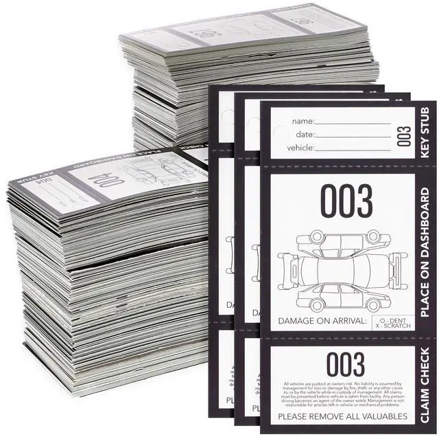 Main image of Valet Parking Tickets - 2,000 Count (000-999), 3-Part Perforated Cardstock, 2 Boxes, 2.83 x 5.5 in - Tickets for Events & Parking Permit Hang Tags & Car Tags