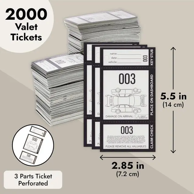 Alt view image 4 of 6 - Valet Parking Tickets - 2,000 Count (000-999), 3-Part Perforated Cardstock, 2 Boxes, 2.83 x 5.5 in - Tickets for Events & Parking Permit Hang Tags & Car Tags