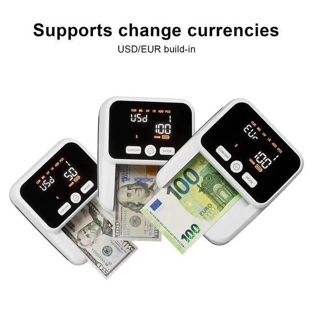 Alt view image 6 of 6 - Counterfeit Bill Detector with 5 Detection Methods, White | UV/IR/MG//Size/Image, Easy to Read 2.8" Value Display, 4-Way Orientation, Money Checker for Dollars & Euros, Portable