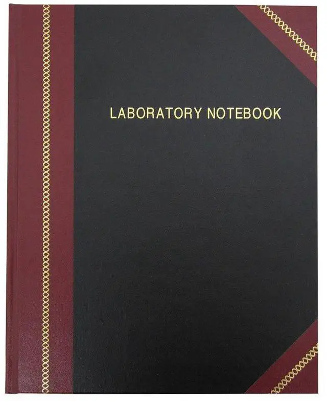 Main image of Professional Grade Lab Notebook, Hardbound, 312 Pages | Ruled Format, Black & Burgundy Imitation Leather Cover, 8'' x 10'' - Made in USA