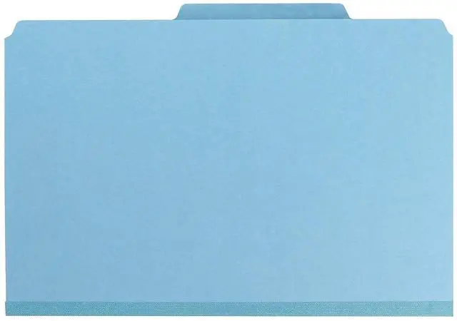 Main image of Pressboard Classification File Folder with SafeSHIELD Fasteners, 1 Divider, 2" Expansion, Legal Size, Blue, 10 per Box (18730)