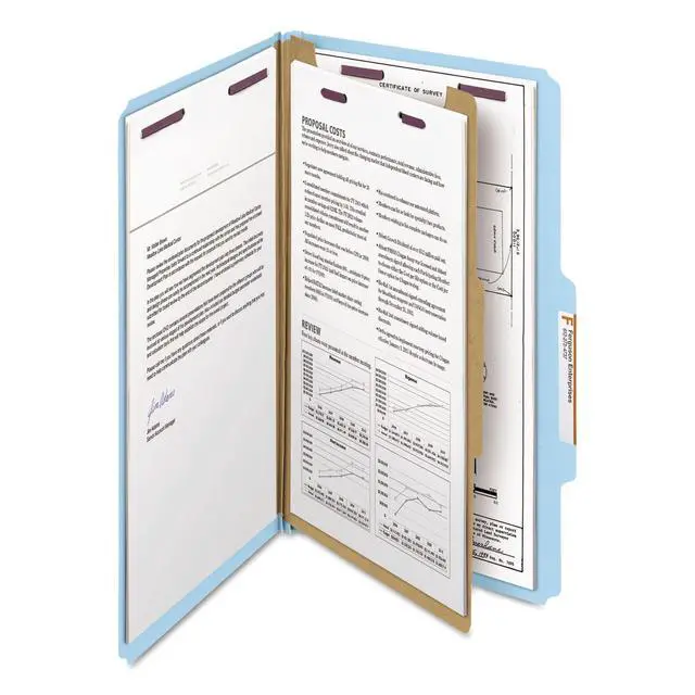 Alt view image 2 of 6 - Pressboard Classification File Folder with SafeSHIELD Fasteners, 1 Divider, 2" Expansion, Legal Size, Blue, 10 per Box (18730)