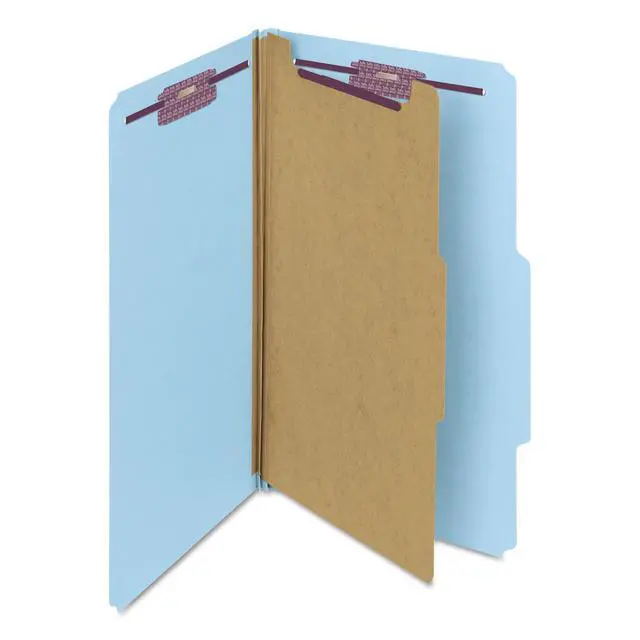 Alt view image 3 of 6 - Pressboard Classification File Folder with SafeSHIELD Fasteners, 1 Divider, 2" Expansion, Legal Size, Blue, 10 per Box (18730)