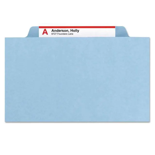 Alt view image 4 of 6 - Pressboard Classification File Folder with SafeSHIELD Fasteners, 1 Divider, 2" Expansion, Legal Size, Blue, 10 per Box (18730)