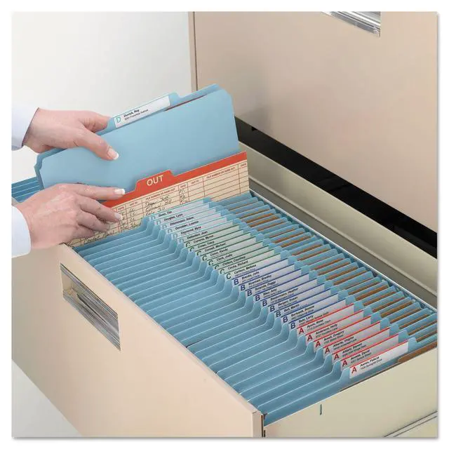 Alt view image 5 of 6 - Pressboard Classification File Folder with SafeSHIELD Fasteners, 1 Divider, 2" Expansion, Legal Size, Blue, 10 per Box (18730)